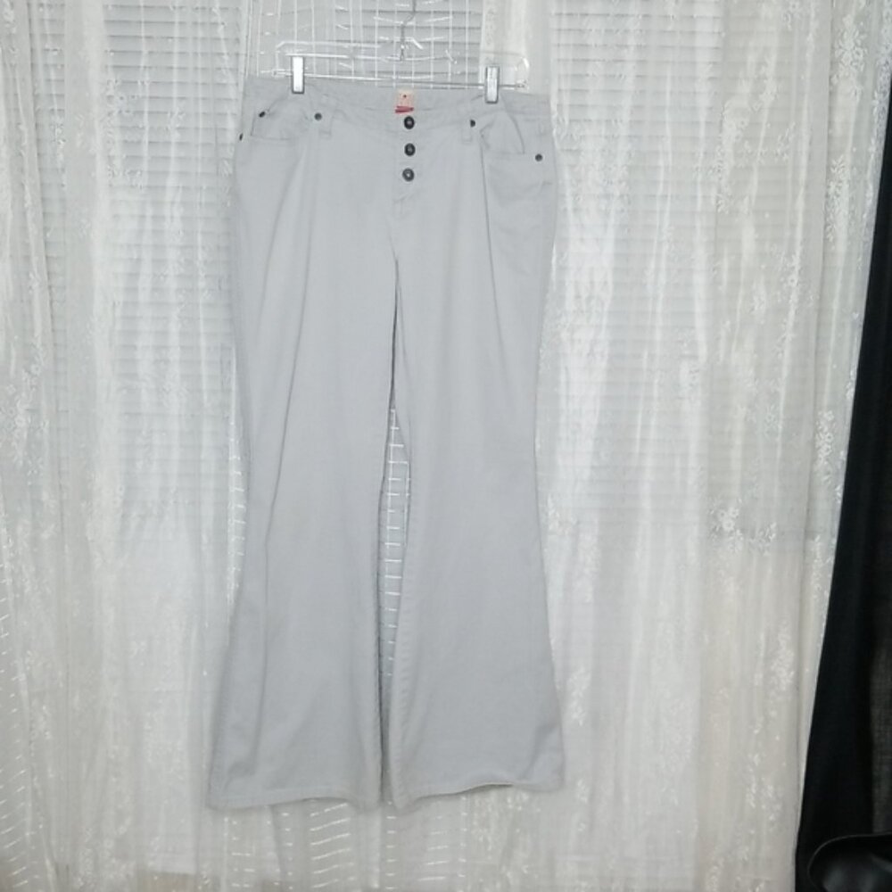 Tilt Y2K Light Gray Flair Leg Button Crotch Low Rise Jeans Sz11